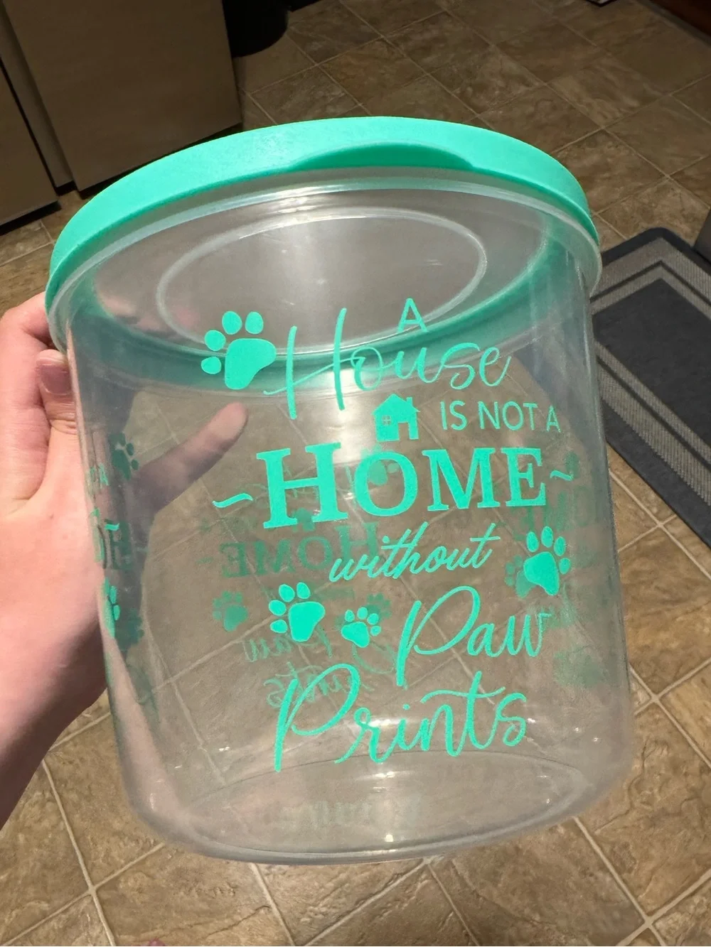 Treat Canister with Mint Paw Print Design